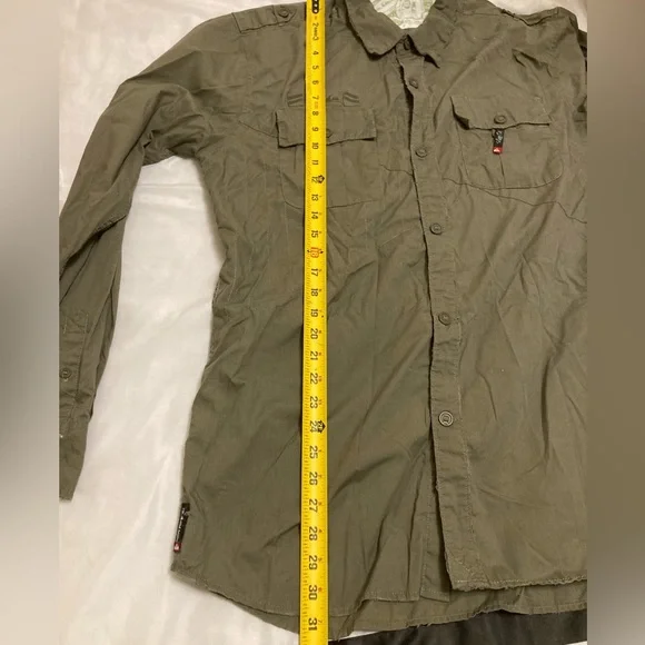 Quicksilver- Olive Green - Long Sleeve Casual Button Down Shirt - Picture 3 of 8